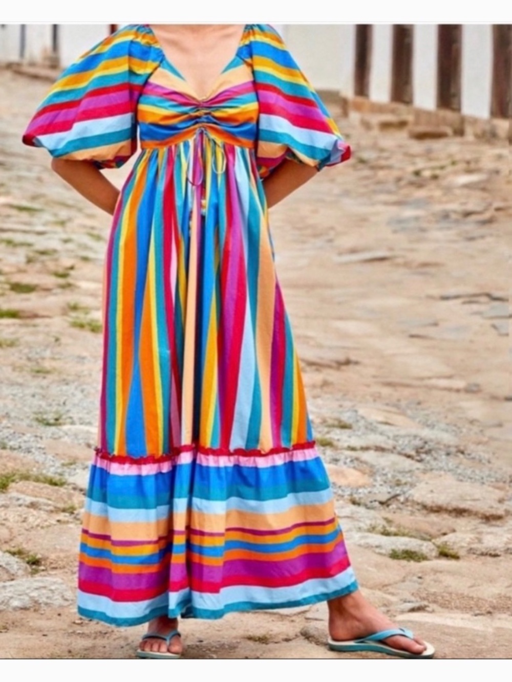 Farm Rio Striped Scarf Maxi Ruffled Dress - Picture 4 of 9